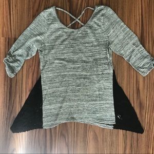 3/4 Sleeve Shiny Crochet Lace Top